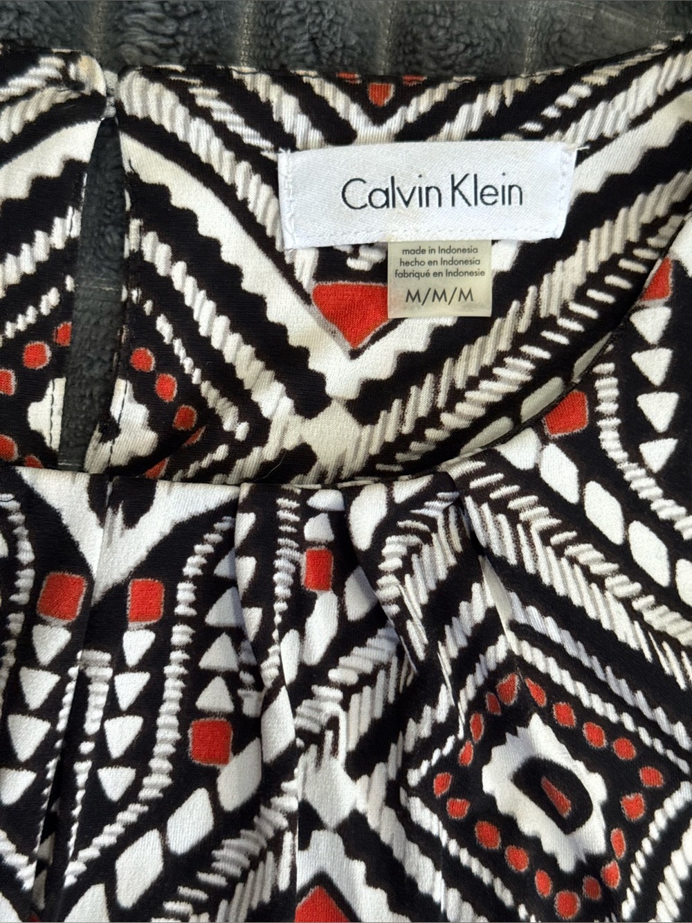 Calvin Klein Med Black Rust Orange Red Print Sleeveless Top Blouse Accents (B7) - Picture 3 of 6
